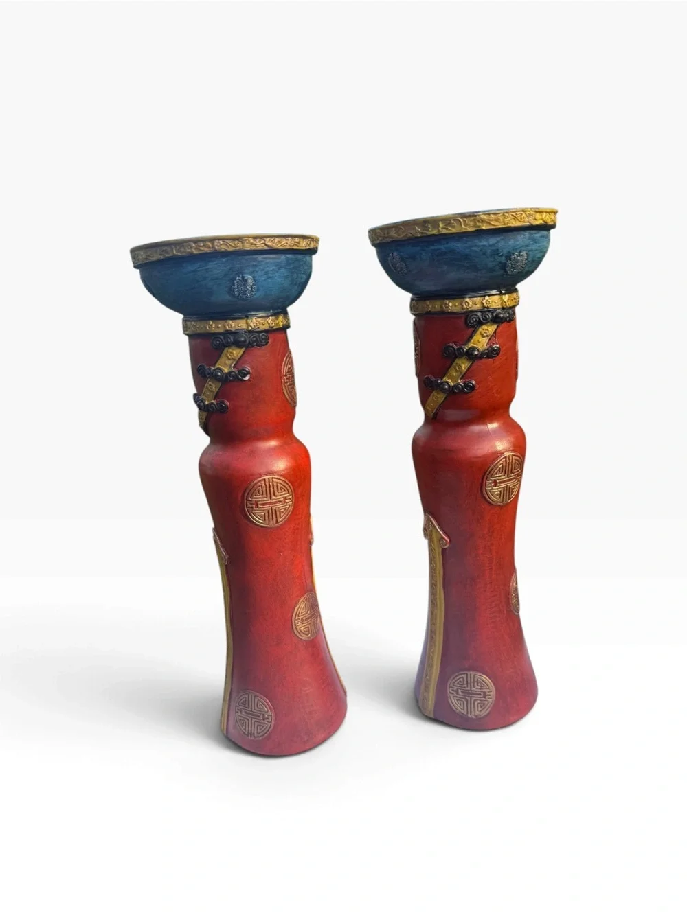 Bohemian Red and Blue Accent Candle Holders- Brand: Hobby Lobby